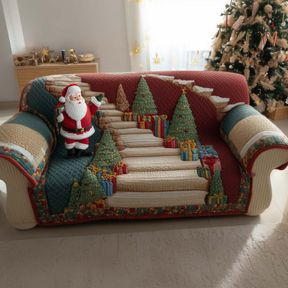 Santa's Snowy Climb Quilted Sofa Cover Christmas Couch Furniture Santa Xmas Gift Ideas Trendyhomewear - Pvr