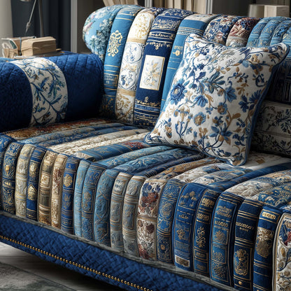 Chinoiserie Bookcase Quilted Sofa Cover Festive Sofa Protector Novelty Book Gifts Items Trendyhomewear - Pvr