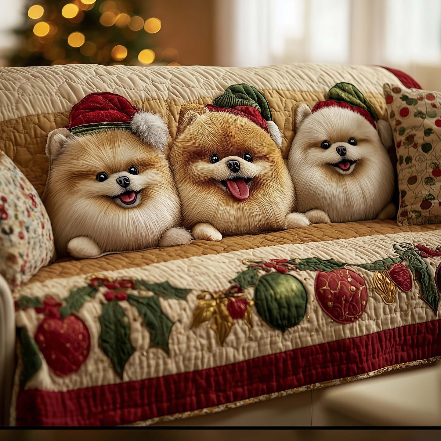 Pomeranian Little Fluff Quilted Sofa Cover Cool Sofa Protector Pomeranian Dog Gifts Decor Trendyhomewear - Pvr