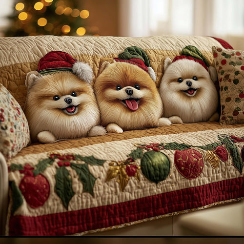 Pomeranian Little Fluff Quilted Sofa Cover Cool Sofa Protector Pomeranian Dog Gifts Decor Trendyhomewear - Pvr