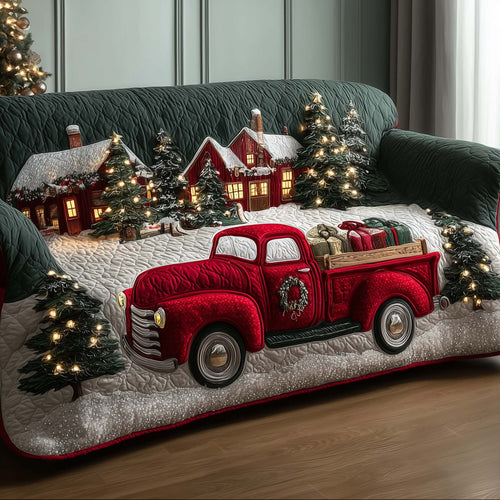 Truck Journey Quilted Sofa Cover Christmas Couch Furniture Special Truck Themed Gifts Trendyhomewear - Pvr