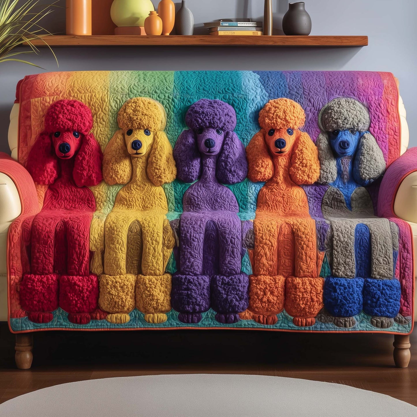 Poodle Pop Art Quilted Sofa Cover Festive Xmas Sofa Furniture Poodle Inspired Gifts For Him Trendyhomewear - Pvr