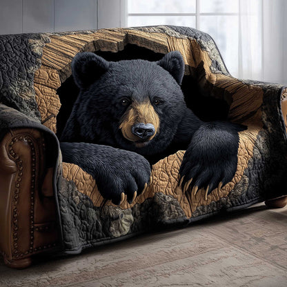 Black Bear Woodland Quilted Sofa Cover Christmas Couch Protector Gifts For Beer Lover Trendyhomewear - Pvr