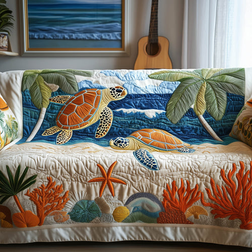 Sea Turtle Tropical Sunset Quilted Sofa Cover Cozy Couch Protector Sea Turtle Decor Gifts Trendyhomewear - Pvr