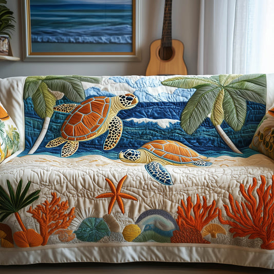 Sea Turtle Tropical Sunset Quilted Sofa Cover Cozy Couch Protector Sea Turtle Decor Gifts Trendyhomewear - Pvr