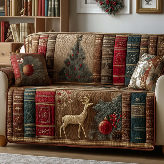Book Royal Reindeer Quilted Sofa Cover Cool Xmas Sofa Protector Gifts For Book Lovers Nerd Trendyhomewear - Pvr