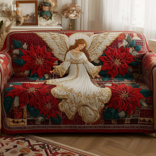 Poinsettia Angel Quilted Sofa Cover Xmas Sofa Pad Beautiful Winter Angel Gifts For Mom Trendyhomewear - Pvr