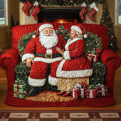 Santa Love Story Quilted Sofa Cover Christmas Couch Protector Santa Gifts For Couple Trendyhomewear - Pvr