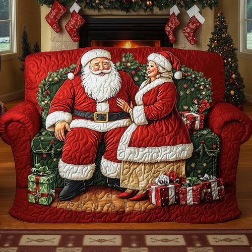 Santa Love Story Quilted Sofa Cover Christmas Couch Protector Santa Gifts For Couple Trendyhomewear - Pvr