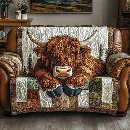 Highland Cow Yuletide Pasture Quilted Sofa Cover Christmas Couch Decor Highland Cow Gifts Trendyhomewear - Pvr
