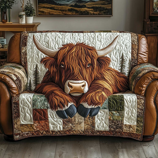 Highland Cow Yuletide Pasture Quilted Sofa Cover Christmas Couch Decor Highland Cow Gifts Trendyhomewear - Pvr