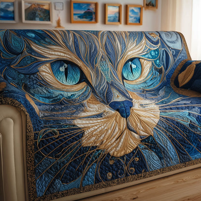 Cat Azure-Eyed Quilted Sofa Cover Christmas Sofa Protector Cool Cat Art Gifts For Husband Trendyhomewear - Pvr