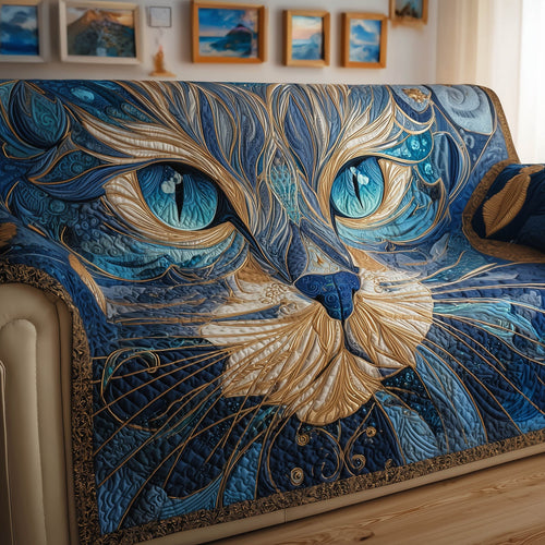 Cat Azure-Eyed Quilted Sofa Cover Christmas Sofa Protector Cool Cat Art Gifts For Husband Trendyhomewear - Pvr