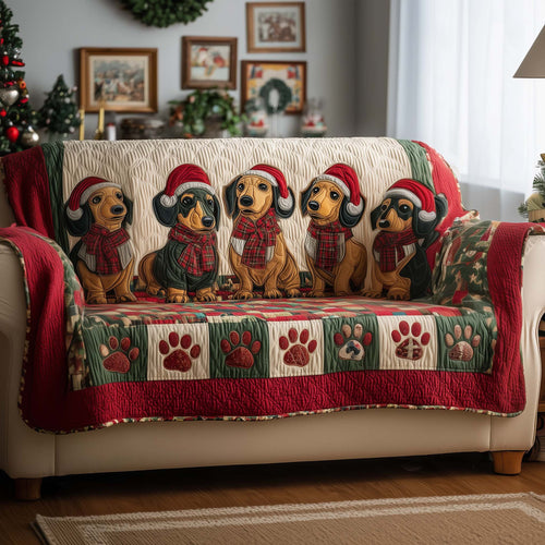 Dachshund Paws Christmas Quilted Sofa Cover Winter Sofa Protector Dachshund Gifts For Him Trendyhomewear - Pvr