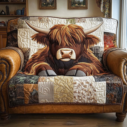 Highland Cow Resting Quilted Sofa Cover Christmas Couch Protector Great Highland Cow Gifts Trendyhomewear - Pvr