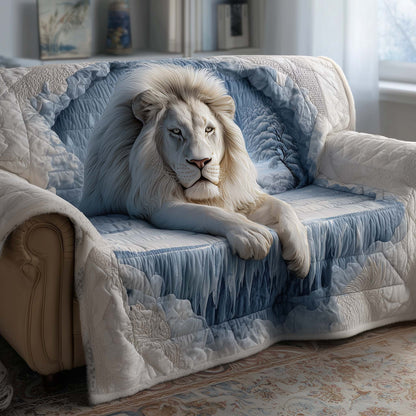Snowy Lion King Quilted Sofa Cover Winter Holiday Sofa Protector Lion Themed Gifts Trendyhomewear - Pvr