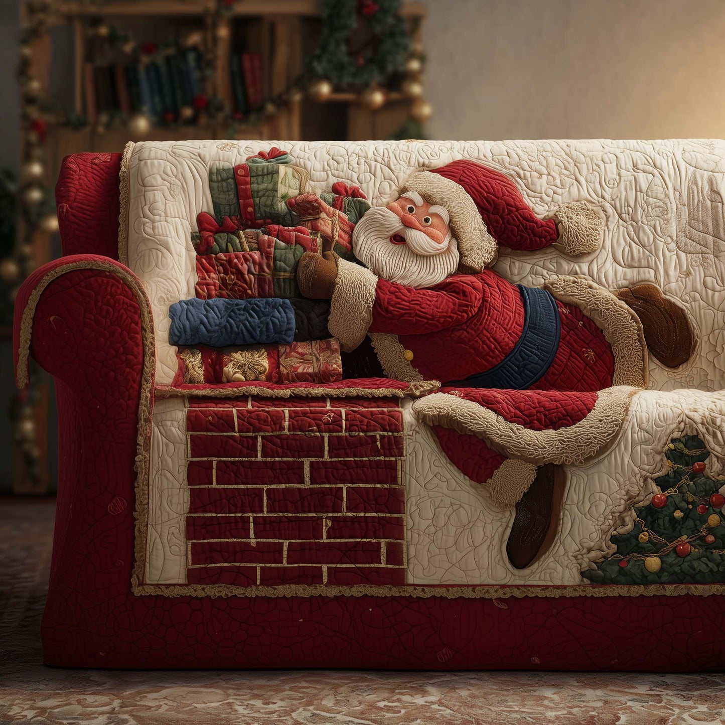 Santa Falling Quilted Sofa Cover Cozy Couch Protector Funny Xmas Gifts For Santa Lovers Trendyhomewear - Pvr
