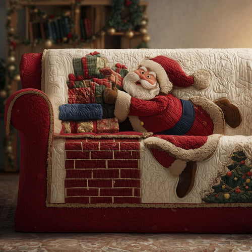 Santa Falling Quilted Sofa Cover Cozy Couch Protector Funny Xmas Gifts For Santa Lovers Trendyhomewear - Pvr