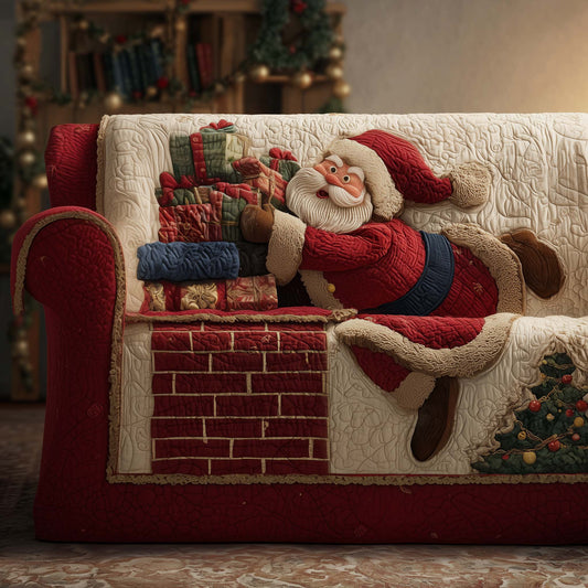 Santa Falling Quilted Sofa Cover Cozy Couch Protector Funny Xmas Gifts For Santa Lovers Trendyhomewear - Pvr