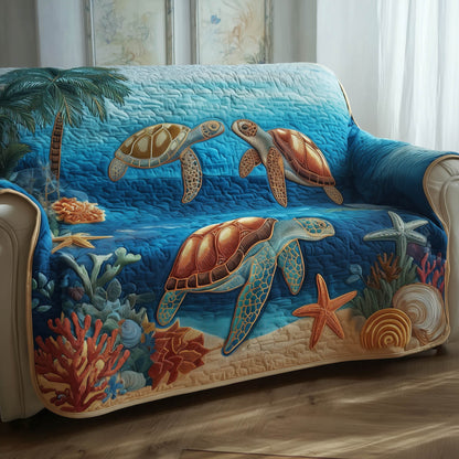 Sea Turtle Underwater Quilted Sofa Cover Christmas Couch Protector Novelty Sea Turtle Gifts Trendyhomewear - Pvr