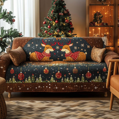 Reindeer Couple Christmas Quilted Sofa Cover Xmas Sofa Furniture Reindeer Novelty Gift Items Trendyhomewear - Pvr