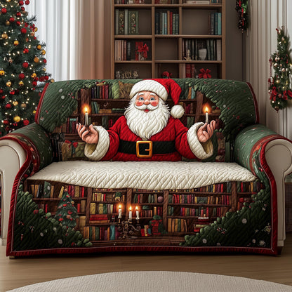Santa Bookshop Owner Quilted Sofa Cover Cozy Holiday Sofa Decor Unusual Book Gifts Ideas Trendyhomewear - Pvr