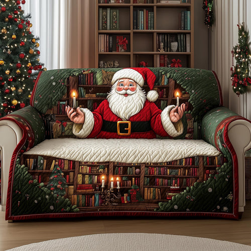 Santa Bookshop Owner Quilted Sofa Cover Cozy Holiday Sofa Decor Unusual Book Gifts Ideas Trendyhomewear - Pvr