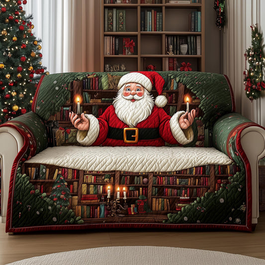 Santa Bookshop Owner Quilted Sofa Cover Cozy Holiday Sofa Decor Unusual Book Gifts Ideas Trendyhomewear - Pvr