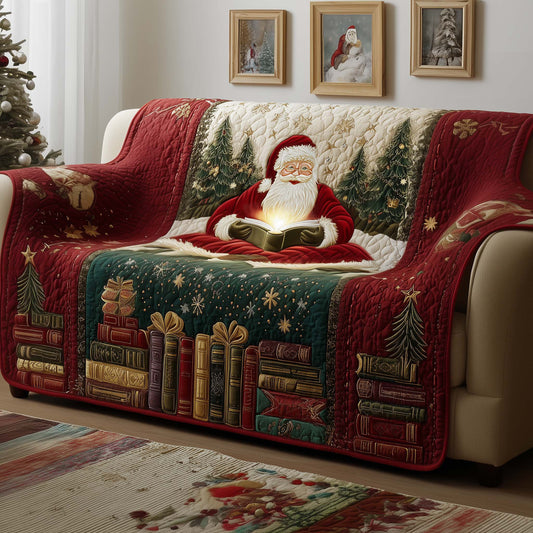 Santa Booknerd Quilted Sofa Cover Christmas Couch Protector Lovely Reading Lover Gifts Trendyhomewear - Pvr