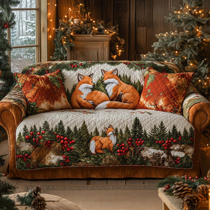 Fox Family Quilted Sofa Cover Christmas Couch Furniture Unusual Fox Gifts For Her Trendyhomewear - Pvr