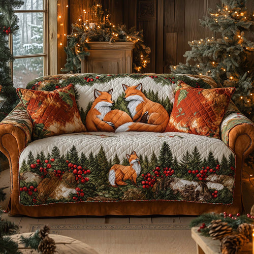 Fox Family Quilted Sofa Cover Christmas Couch Furniture Unusual Fox Gifts For Her Trendyhomewear - Pvr