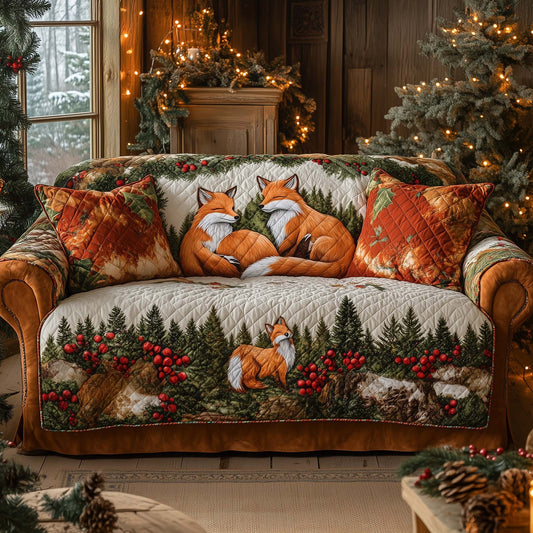 Fox Family Quilted Sofa Cover Christmas Couch Furniture Unusual Fox Gifts For Her Trendyhomewear - Pvr