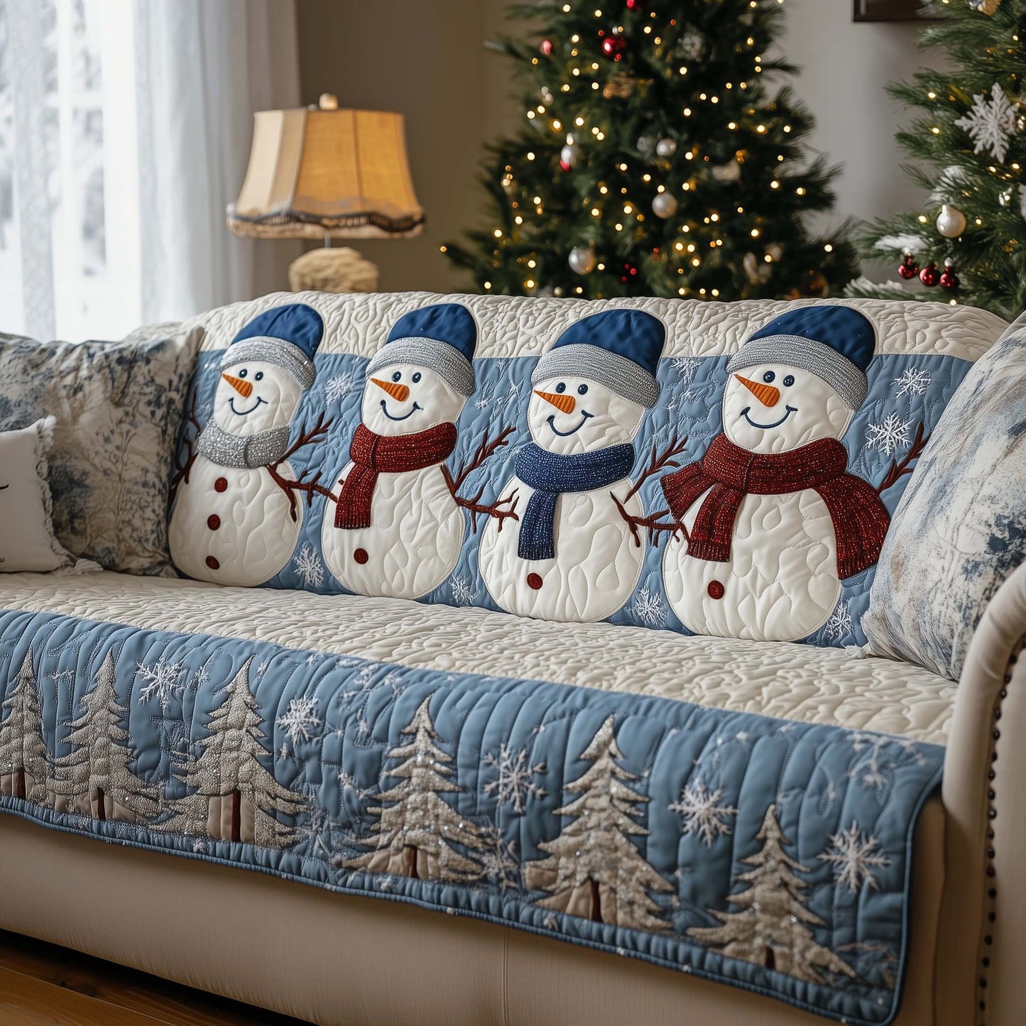 Snowman Frosty Friends Quilted Sofa Cover Best Xmas Couch Furniture Snowman Lover Gifts Trendyhomewear - Pvr