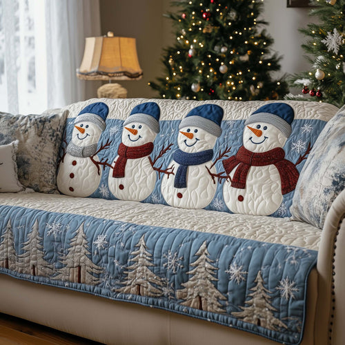 Snowman Frosty Friends Quilted Sofa Cover Best Xmas Couch Furniture Snowman Lover Gifts Trendyhomewear - Pvr