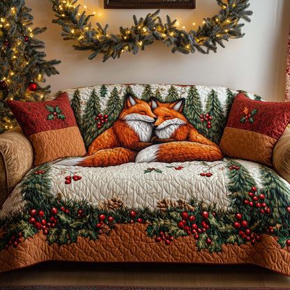 Winter Fox Couple Quilted Sofa Cover Christmas Sofa Furniture Cute Fox Themed Gifts Trendyhomewear - Pvr