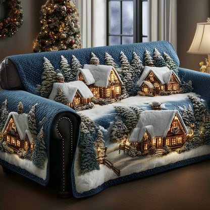 Townscape Frosted Quilted Sofa Cover Festive Sofa Furniture Snow Inspired Gifts For Xmas Trendyhomewear - Pvr
