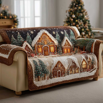 Winter Gingerbread House Quilted Sofa Cover Xmas Sofa Protector Nice Gingerbread Gifts Trendyhomewear - Pvr