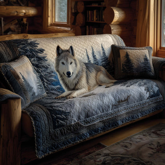 Wolf Wilderness Comfort Quilted Sofa Cover Cozy Christmas Couch Cushion Wolf Gift Items Trendyhomewear - Pvr