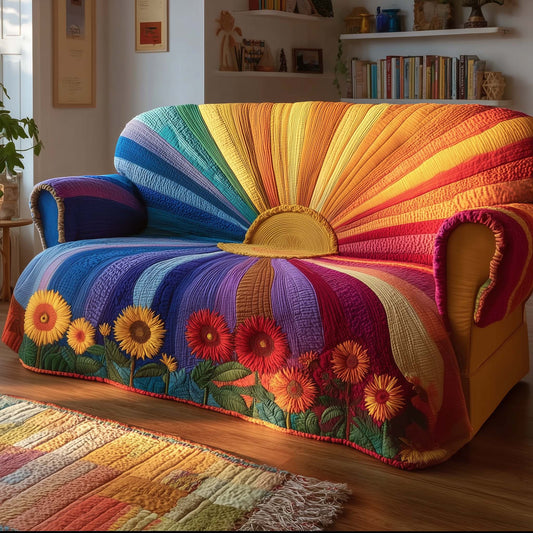 Sun Rainbow Light Quilted Sofa Cover Cozy Xmas Couch Furniture Unusual Sun Gifts Trendyhomewear - Pvr