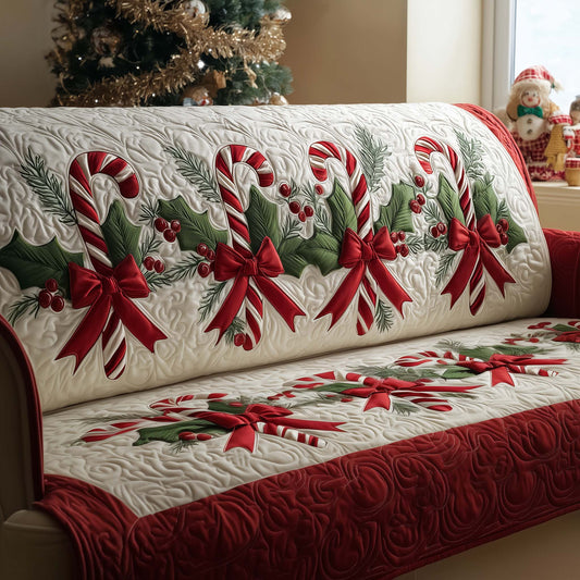 Xmas Candy Cane Quilted Sofa Cover Holiday Sofa Furniture Candy Inspired Gifts For Her Trendyhomewear - Pvr