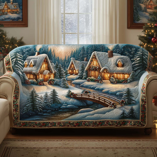 Town In Xmas Holiday Quilted Sofa Cover Winter Themed Couch Furniture Best Snow Gifts Trendyhomewear - Pvr