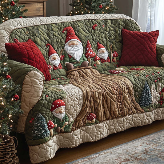Gnome Tree Stump Quilted Sofa Cover Festive Xmas Couch Furniture Funny Gnome Inspired Gifts Trendyhomewear - Pvr