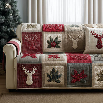 Christmas Deer Antler Quilted Sofa Cover Festive Sofa Wrapped Great Xmas Deer Gifts Trendyhomewear - Pvr
