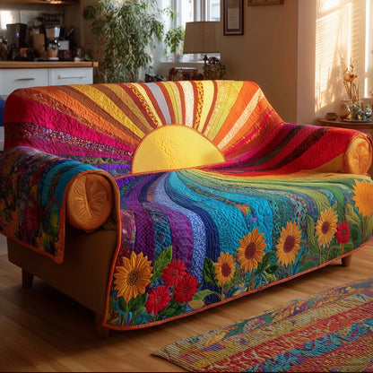 Rainbow Sun With Flower Christmas Quilted Sofa Cover Cozy Xmas Sofa Decor Colorful Gifts Trendyhomewear - Pvr