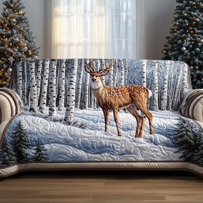 Reindeer In Snowy Quilted Sofa Cover Christmas Couch Protector Great Reindeer Gifts Trendyhomewear - Pvr