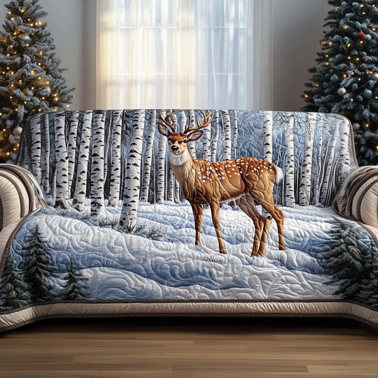 Reindeer In Snowy Quilted Sofa Cover Christmas Couch Protector Great Reindeer Gifts Trendyhomewear - Pvr