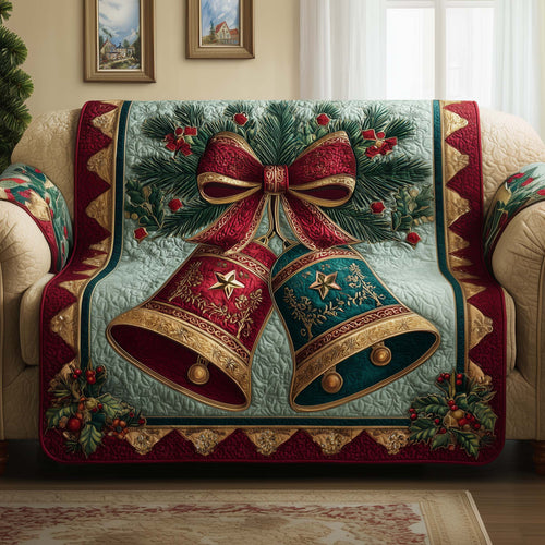 Holiday Bells Quilted Sofa Cover Best Xmas Couch Furniture Bell Themed Gifts For Her Trendyhomewear - Pvr