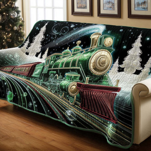 Train Magical Journey Quilted Sofa Cover Cozy Christmas Sofa Pad Cool Train Gifts Trendyhomewear - Pvr