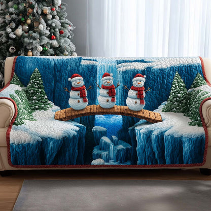 Snowman Winter Bridge Quilted Sofa Cover Festive Sofa Furniture Gifts For Snowman Lovers Trendyhomewear - Pvr