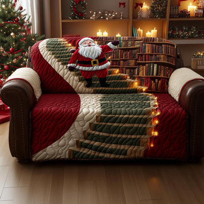 Santa Bookshop Quilted Sofa Cover Cozy Xmas Holiday Decor Novelty Book Themed Gifts Trendyhomewear - Pvr